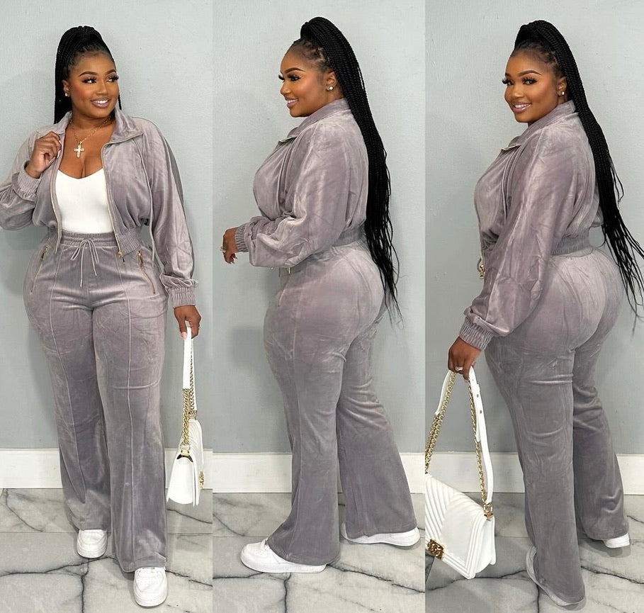 2pc Velour Wide Leg Jogger Set