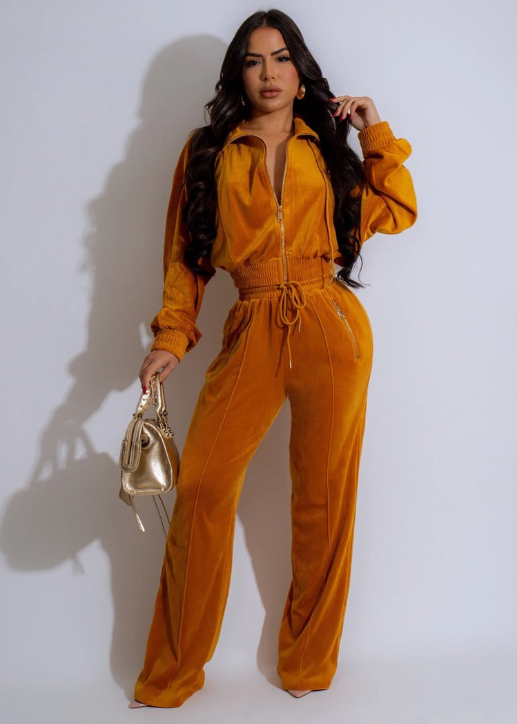 2pc Velour Wide Leg Jogger Set