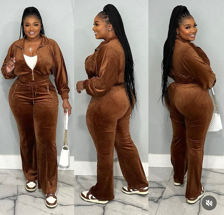 2pc Velour Wide Leg Jogger Set