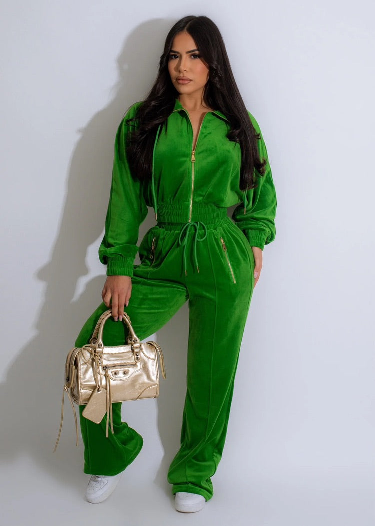 2pc Velour Wide Leg Jogger Set
