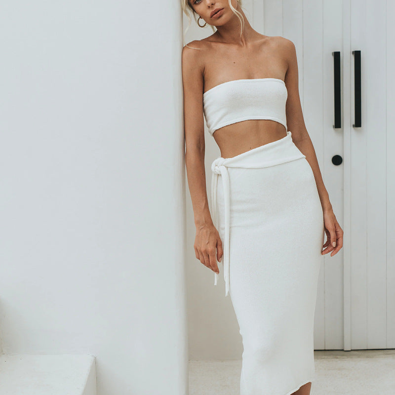 Cutout Tube Top Front Tie Knit Dress