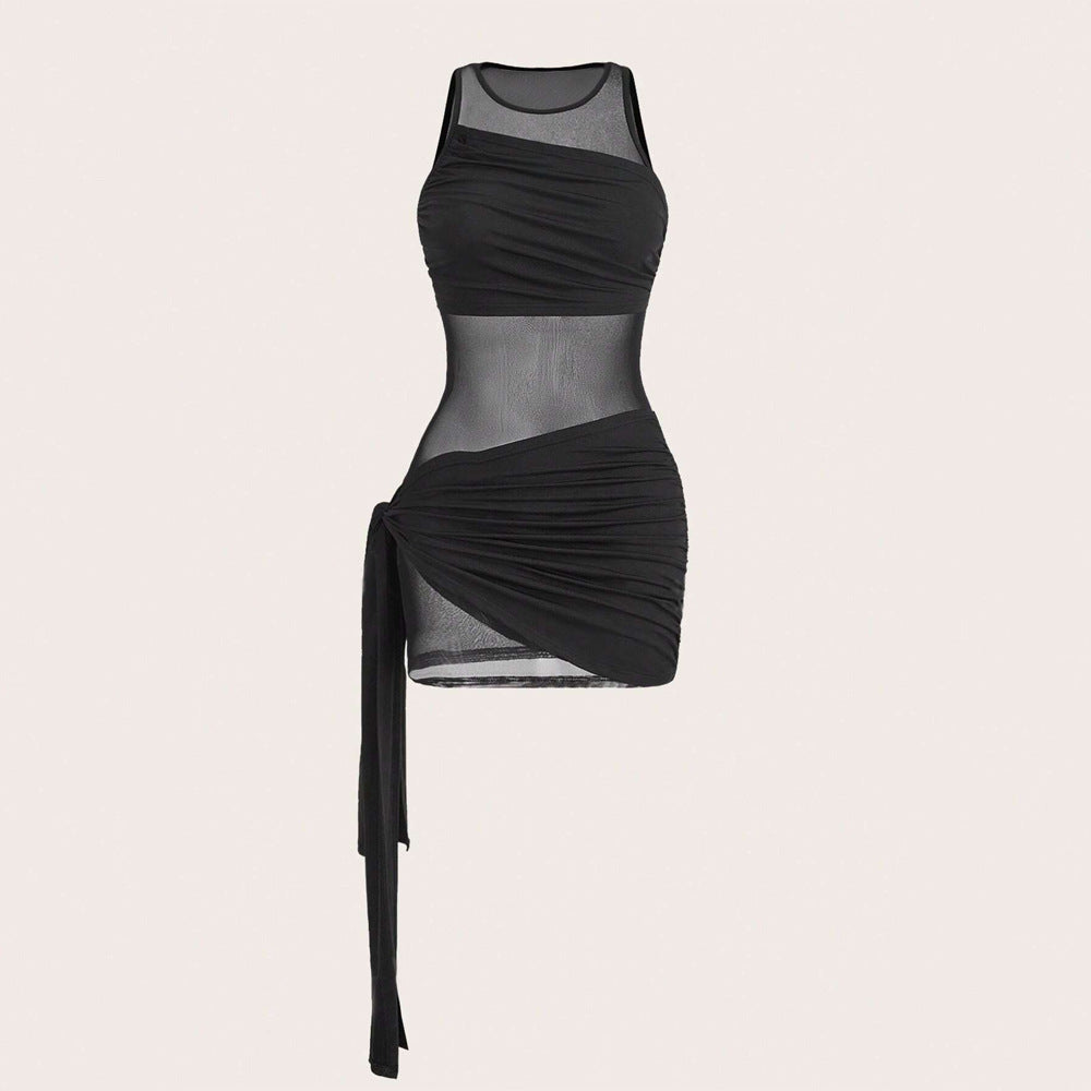 2 Tone Mesh Wrap Skirt Mini Dress