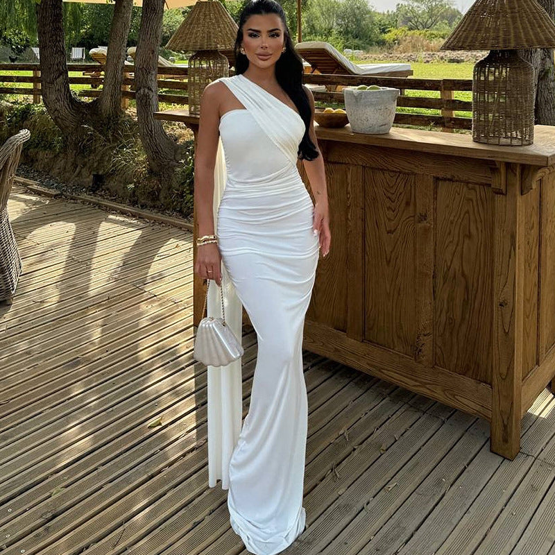 Asymmetrical Ruched Maxi Dress