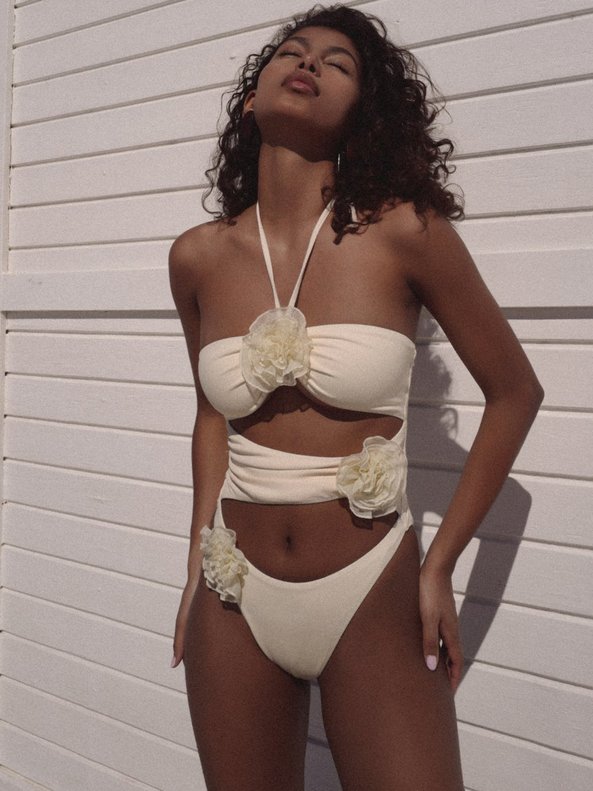 3D Flower One Piece Halter Swimsuit