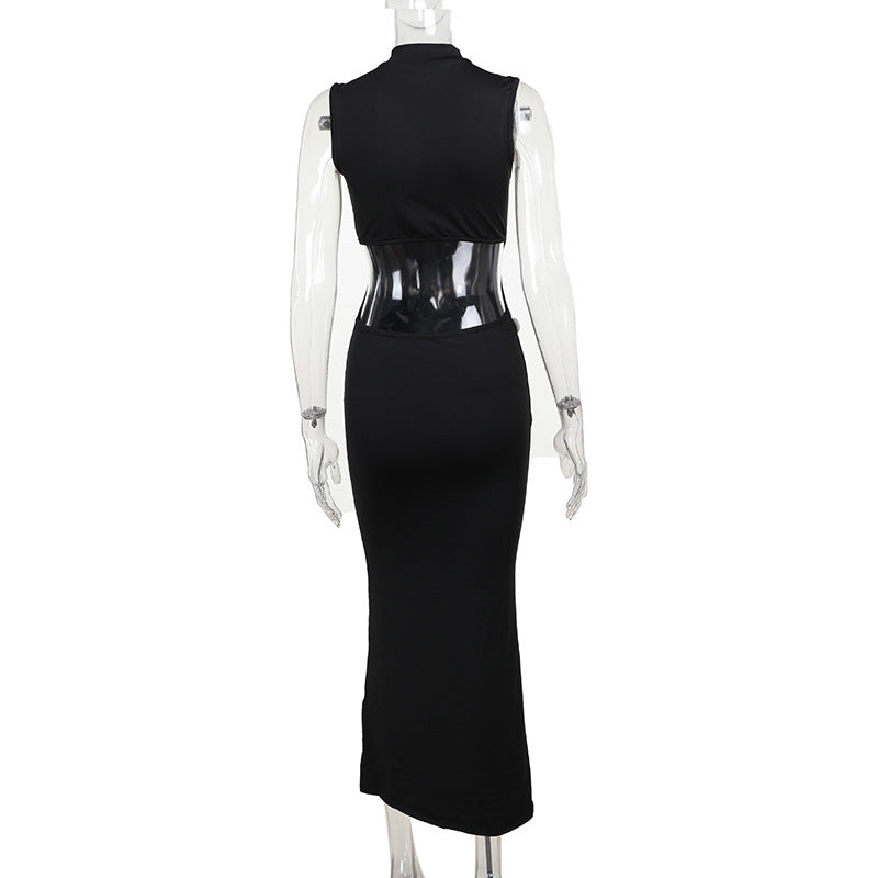 3D Flower Mock Neck Maxi Dress