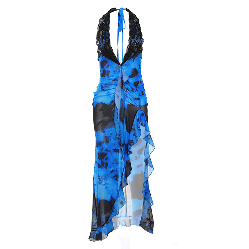 Lace Trim Floral Hi Lo Dress