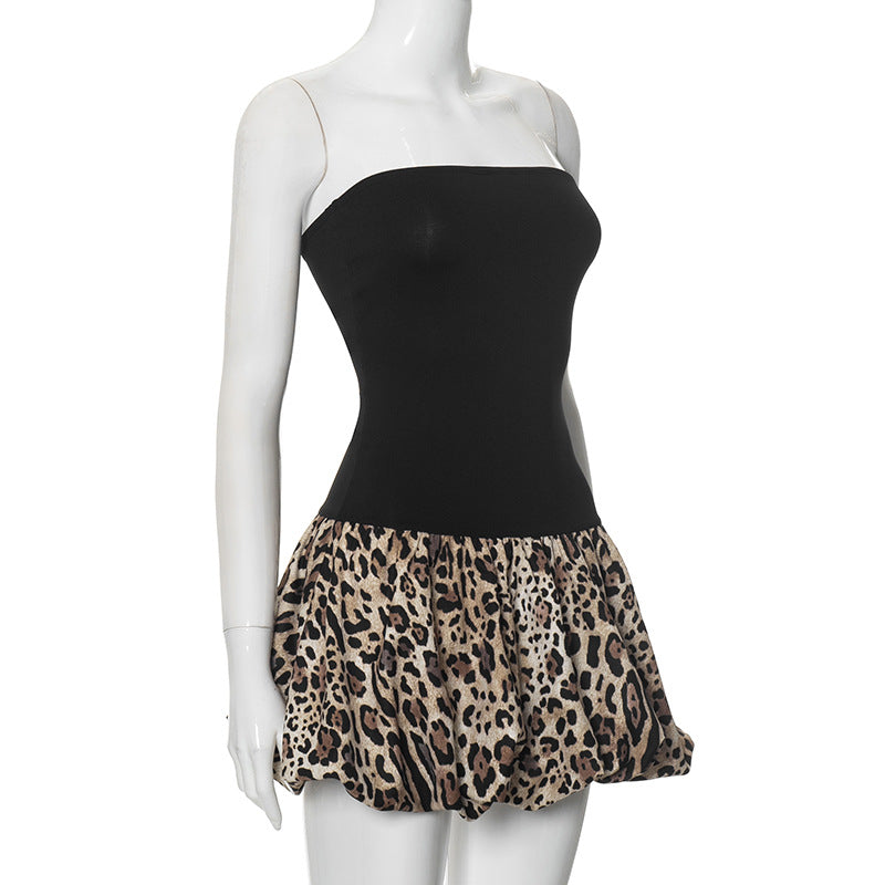 Leopard Print Bubble Hem Tube Dress