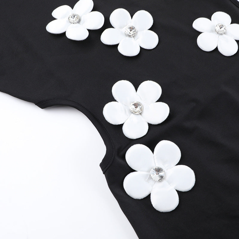 3D Flower Mock Neck Maxi Dress