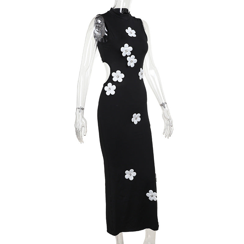 3D Flower Mock Neck Maxi Dress