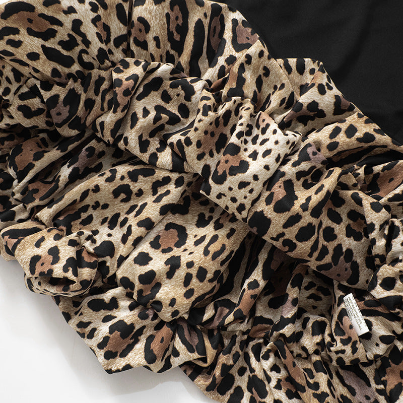 Leopard Print Bubble Hem Tube Dress
