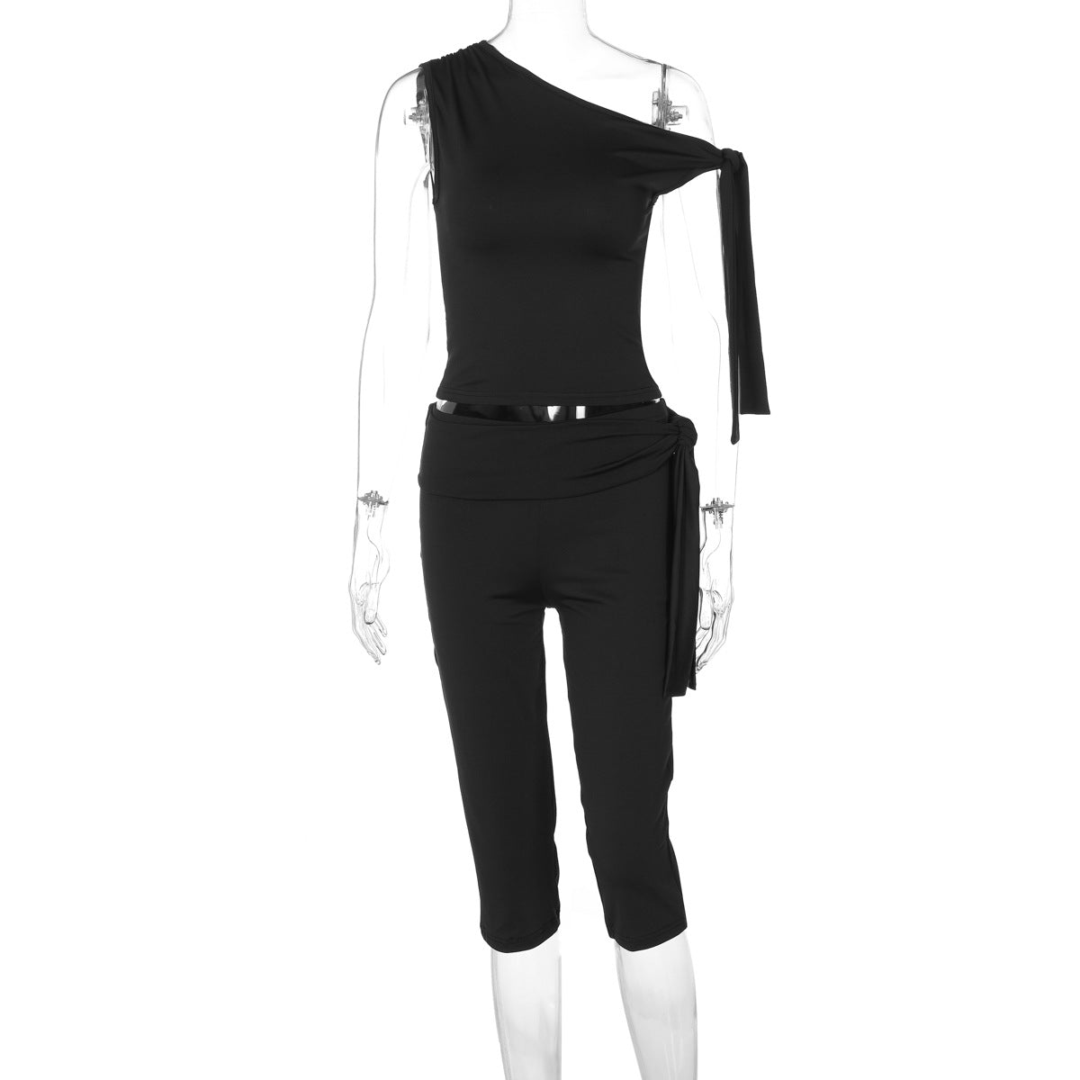 Off Shoulder Side Tie Capri Legging Set