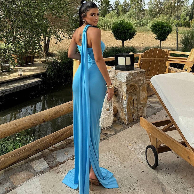 Asymmetrical Ruched Maxi Dress