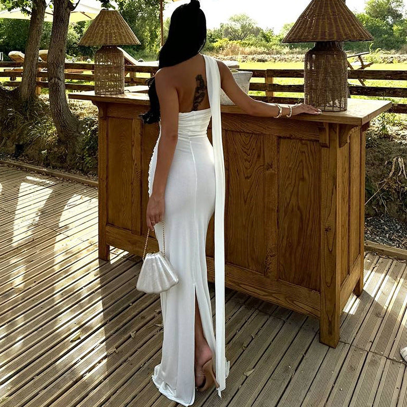 Asymmetrical Ruched Maxi Dress