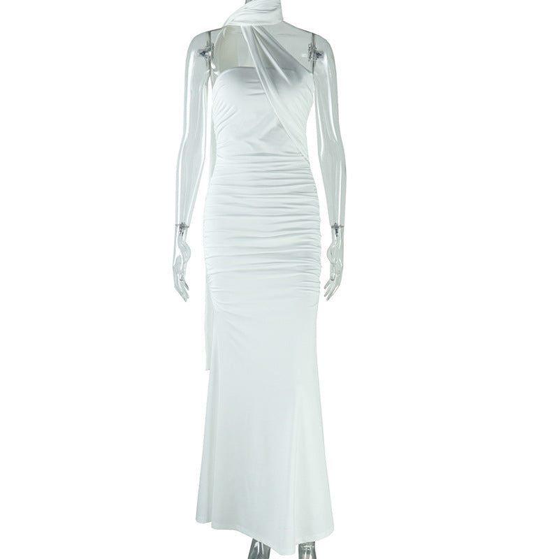 Asymmetrical Ruched Maxi Dress