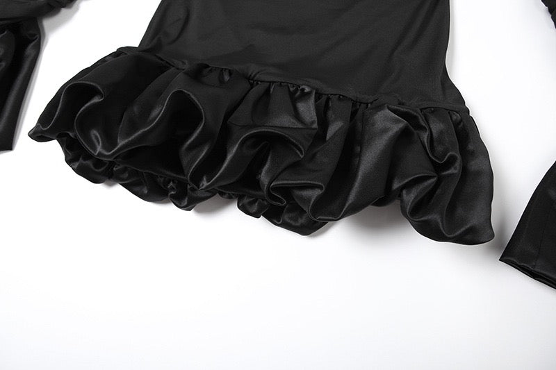 Off Shoulder Puff Trumpet Sleeve Bubble Hem Mini Dress