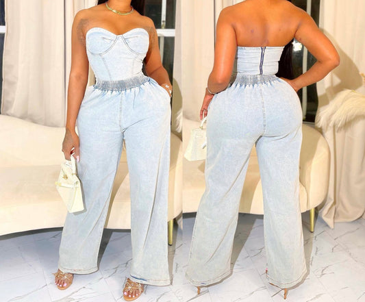 2pc Denim Corset Pant Set