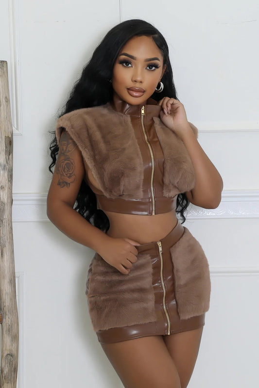 Faux Fur 2 Tone Skirt Set
