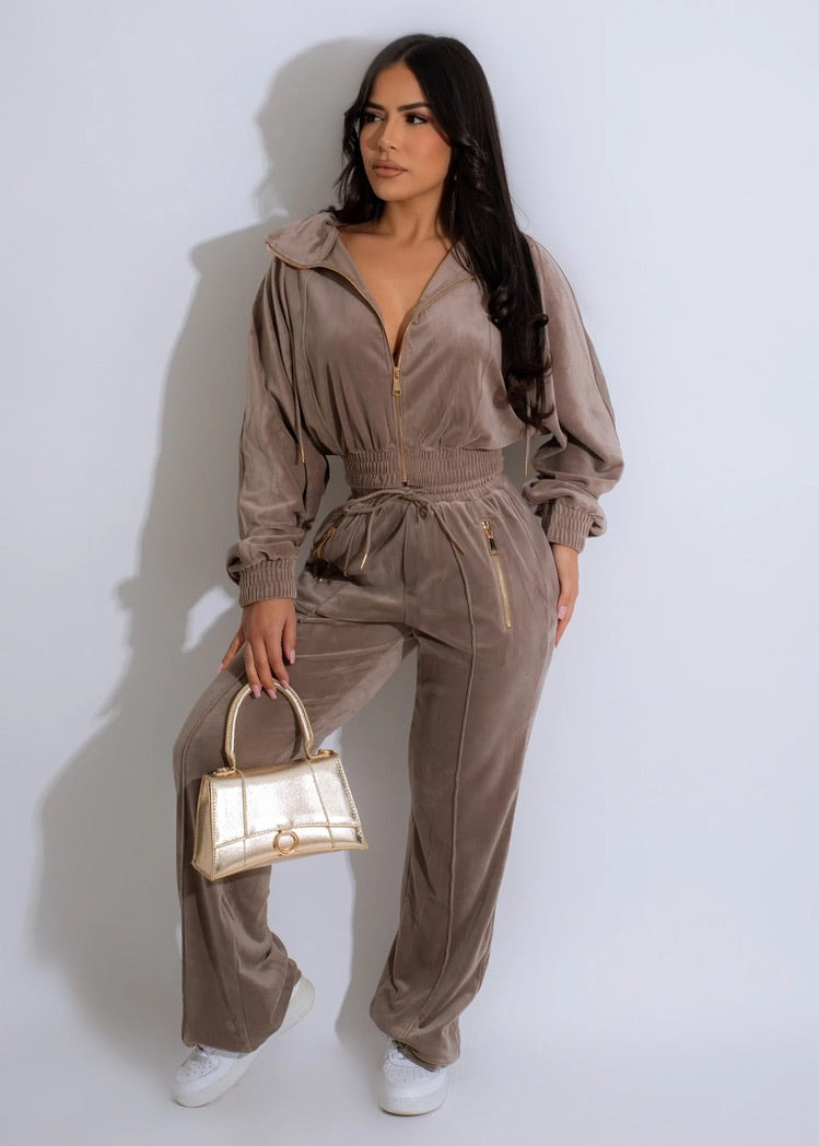2pc Velour Wide Leg Jogger Set