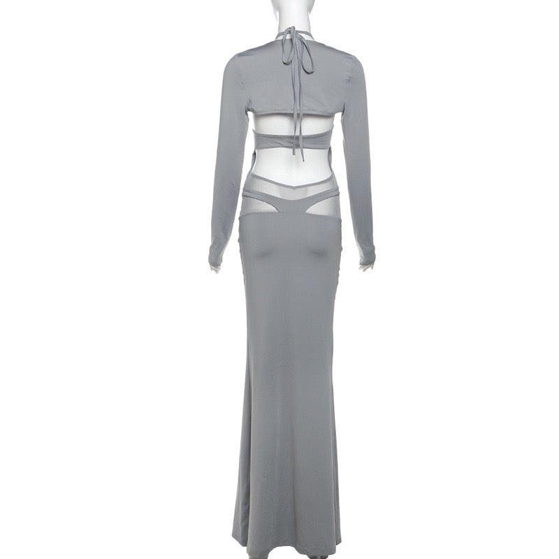 Cut Out Criss Cross Long Sleeve Maxi Dress
