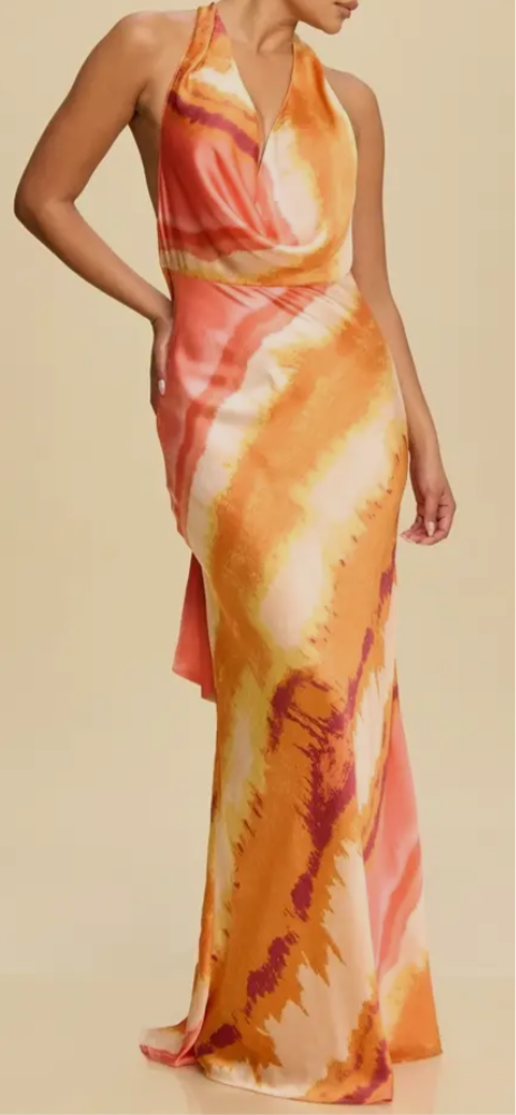 Printed Drape Neck Halter Maxi Dress