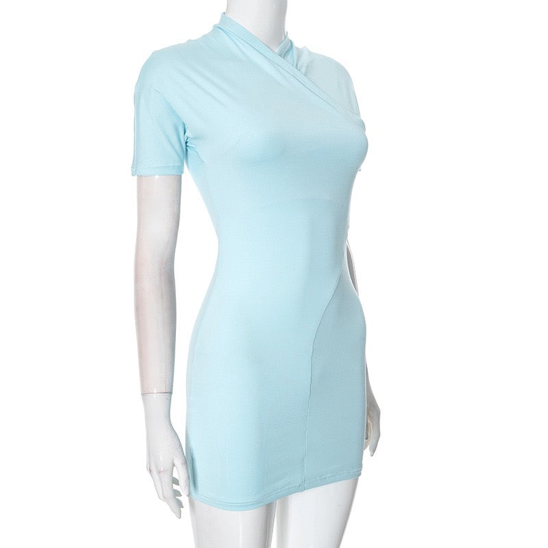 Asymmetrical Wrap Neck Shirt Dress