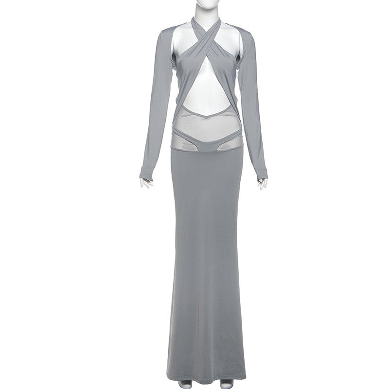 Cut Out Criss Cross Long Sleeve Maxi Dress