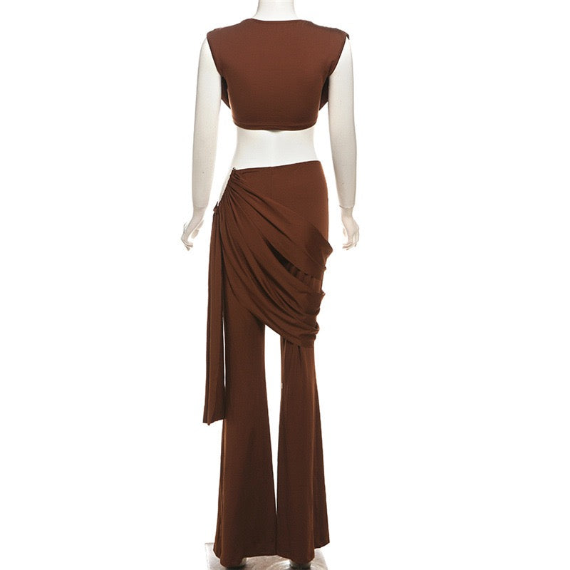 2pc Cut Out U-Trim Draped Pant Set