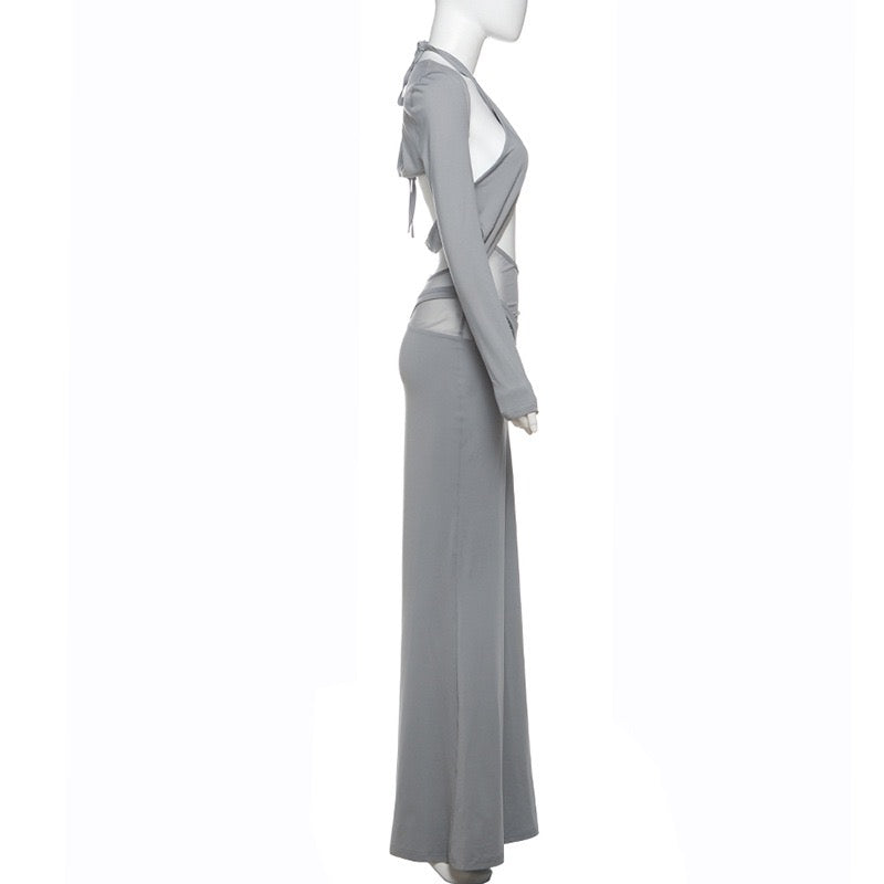 Cut Out Criss Cross Long Sleeve Maxi Dress