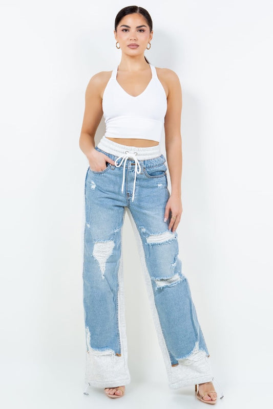 Denim Distressed Front Joggers