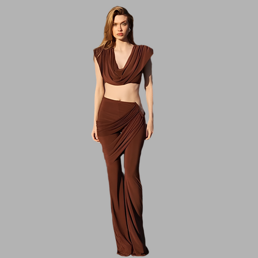 2pc Cut Out U-Trim Draped Pant Set