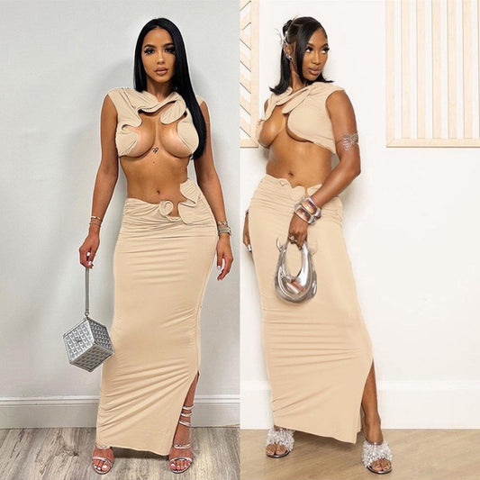 Abstract Wire Trim Cut Out Skirt Set