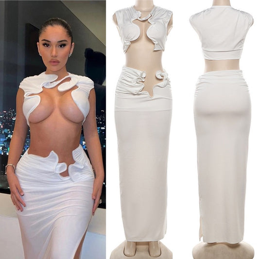 Abstract Wire Trim Cut Out Skirt Set