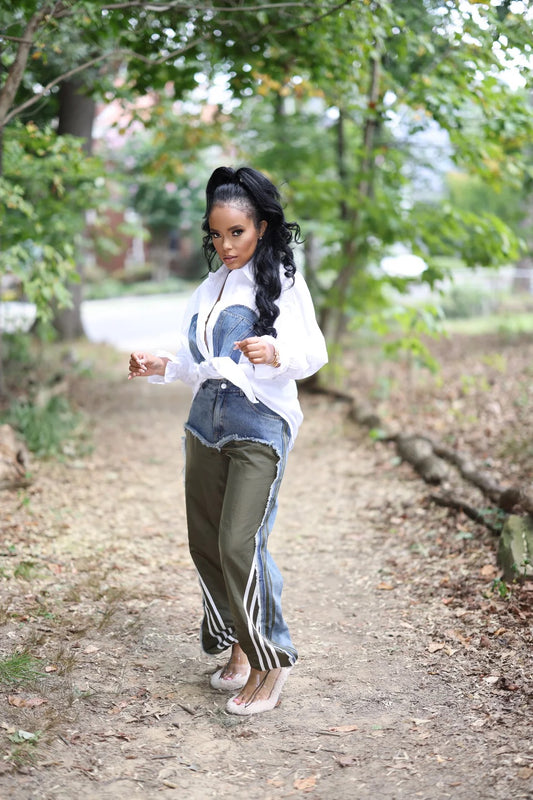 Denim Cut Out Stripe Joggers