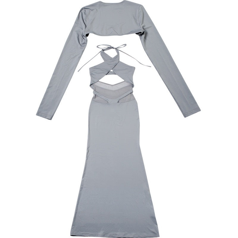 Cut Out Criss Cross Long Sleeve Maxi Dress