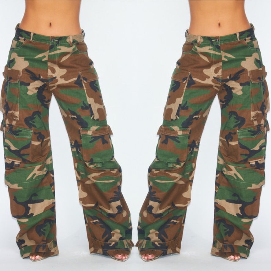 Distressed Denim Cargo Pants