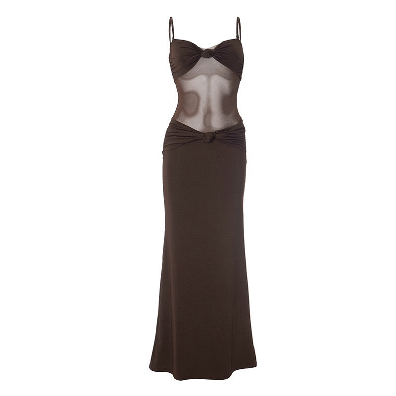 Twist Knot Mesh Maxi Dress