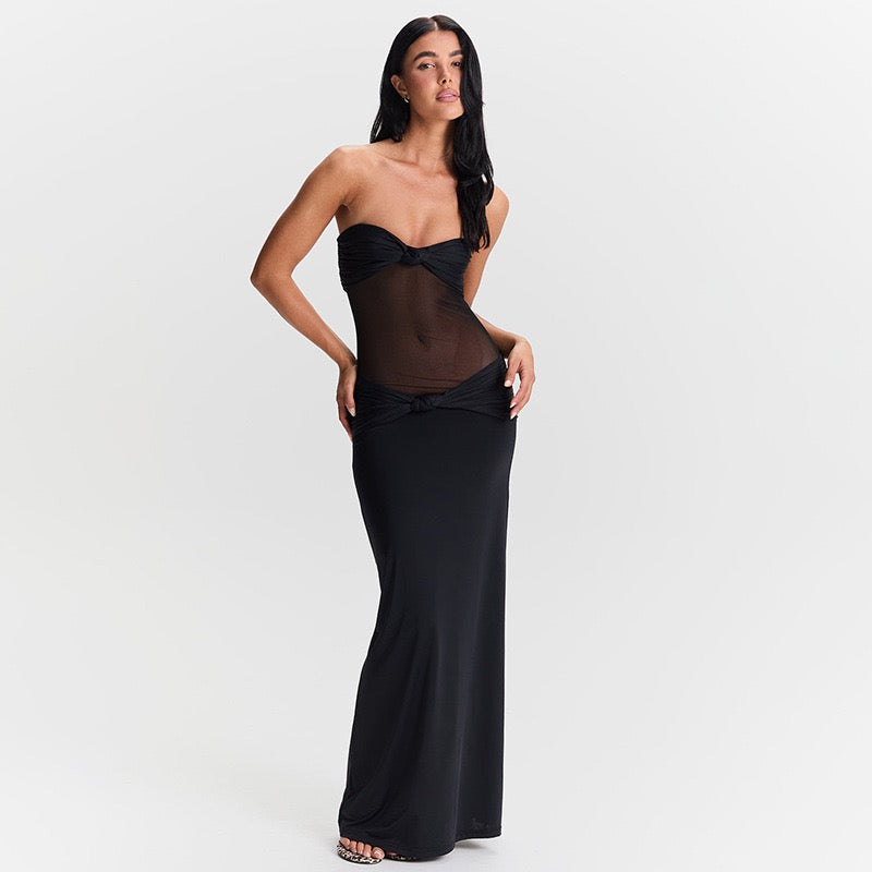 Twist Knot Mesh Maxi Dress
