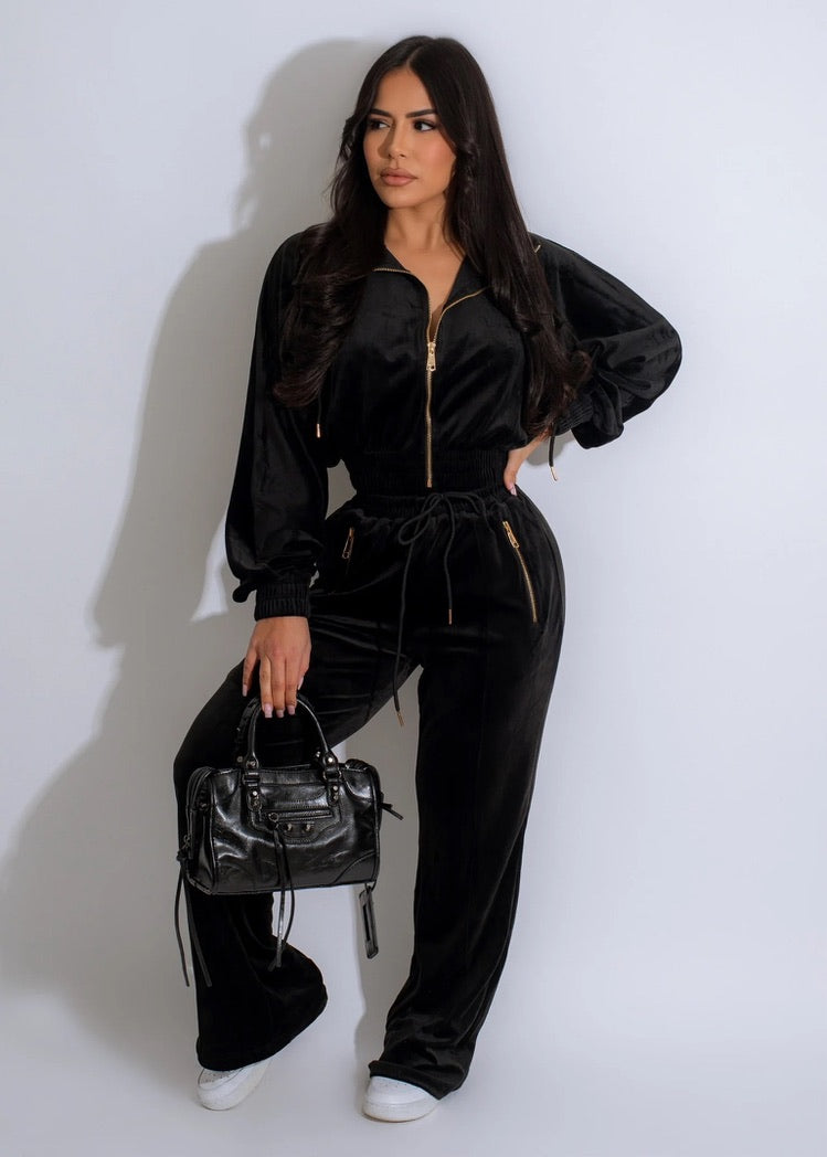 2pc Velour Wide Leg Jogger Set