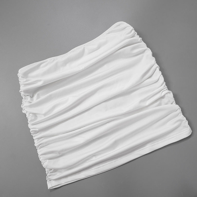 2pc Ruched Mock Neck Cropped Skirt Set