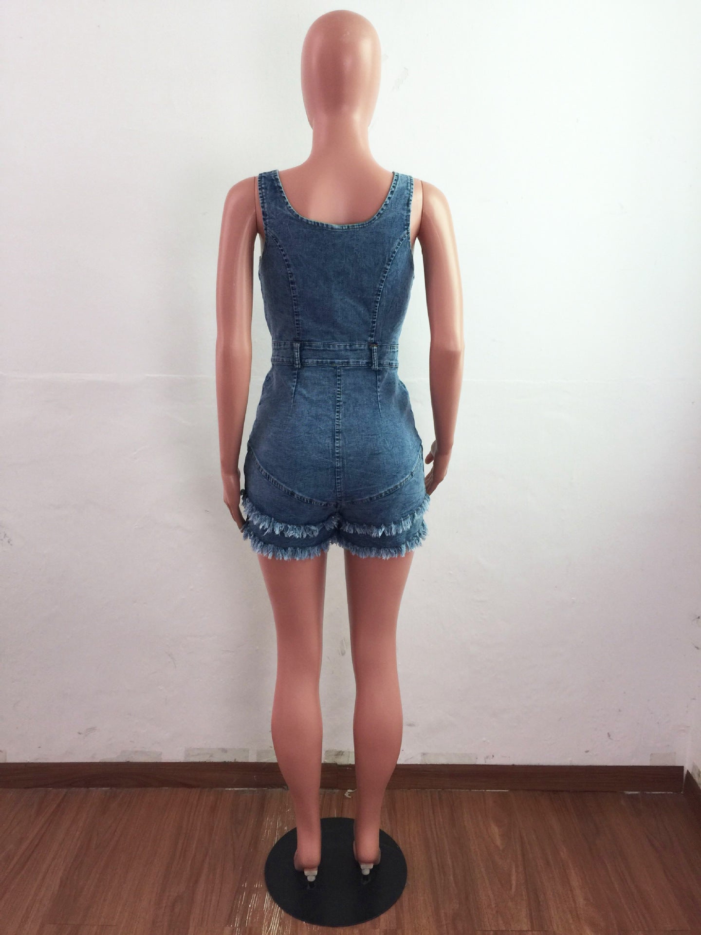 Stretch Denim Shorts Jumpsuit