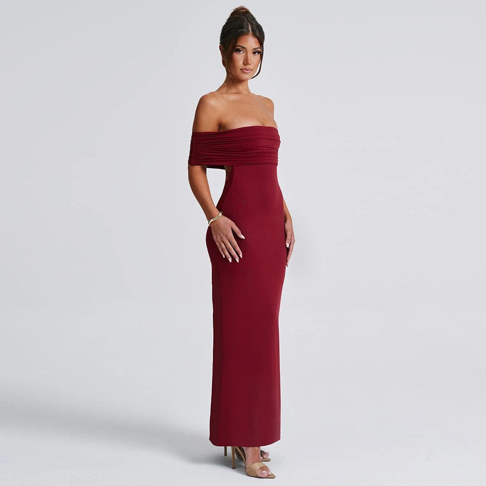 Off Shoulder Cut Out Back Maxi Dress