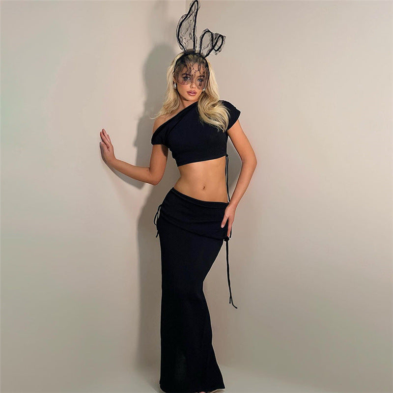 2pc Off Shoulder Cropped Maxi Skirt Set