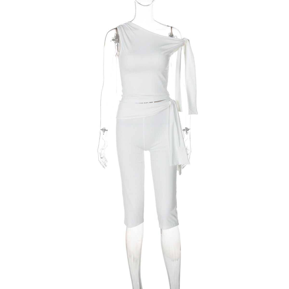Off Shoulder Side Tie Capri Legging Set