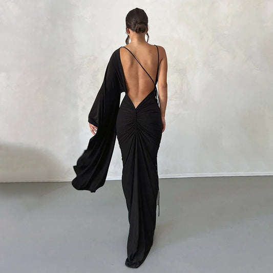 Asymmetrical Flowy Sleeve Maxi Dress
