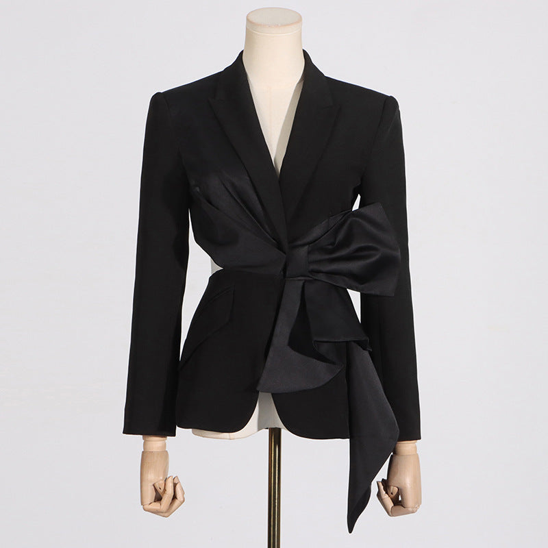 Cut Out Satin Trim Bow Blazer