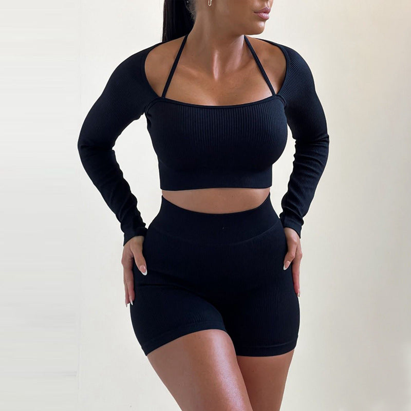 2pc Long Sleeve Halter Biker Set