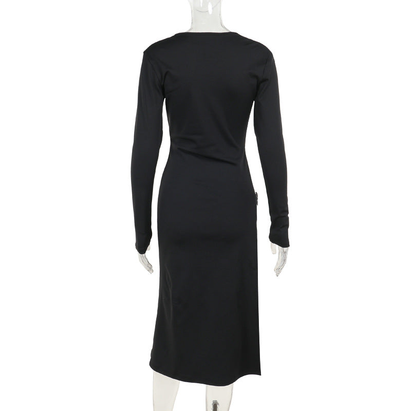 Long Sleeve V Neck High Slit Dress