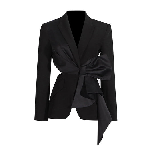 Cut Out Satin Trim Bow Blazer