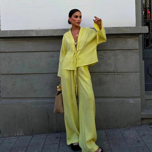 2pc Front Tie Long Sleeve Pant Set