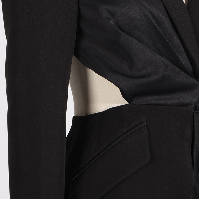Cut Out Satin Trim Bow Blazer